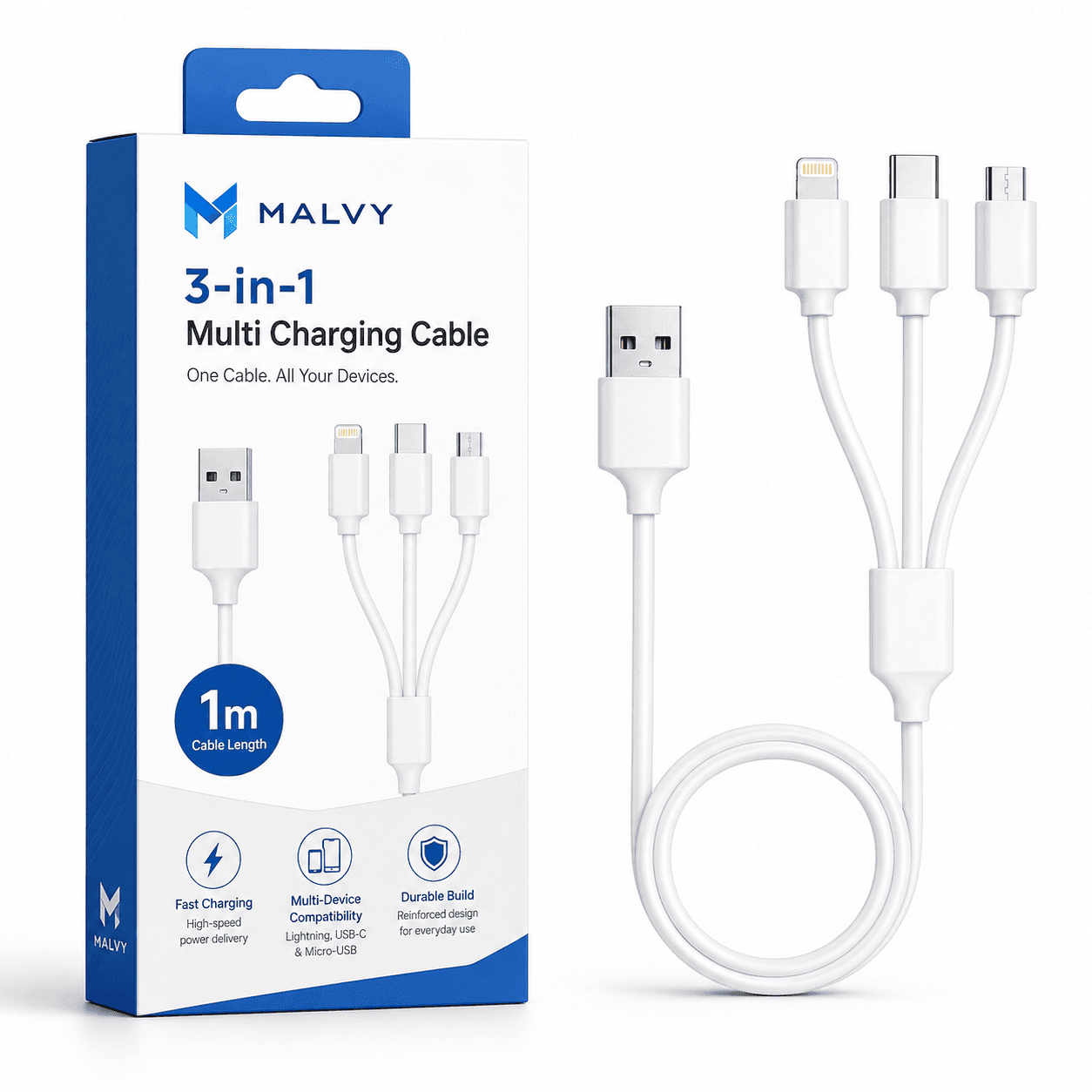 3-in-1 Multi Charging Cable 1m