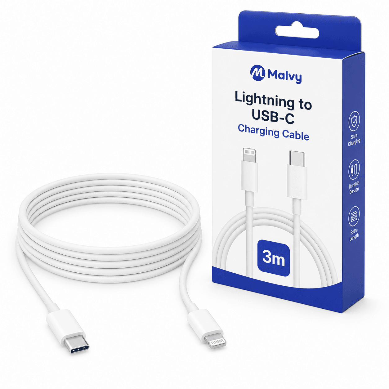 Malvy Lightning to USB-C Charging Cable 3m for iPhone product photo