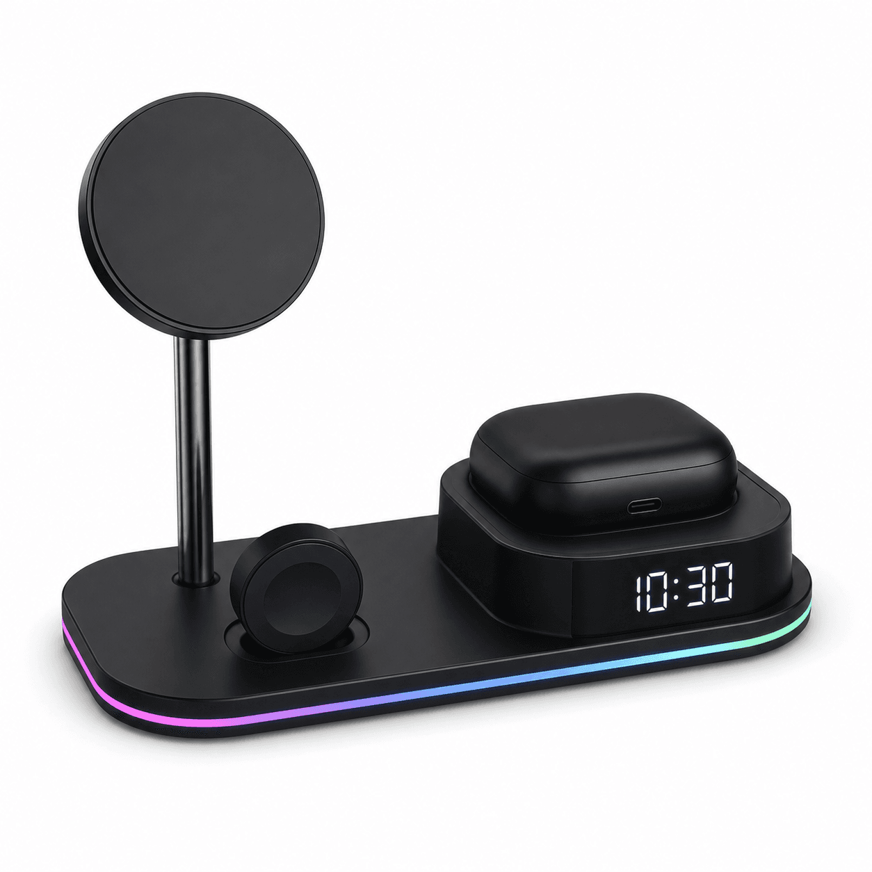 3-In-1 Wireless Charger With RGB Light & Digital Display
