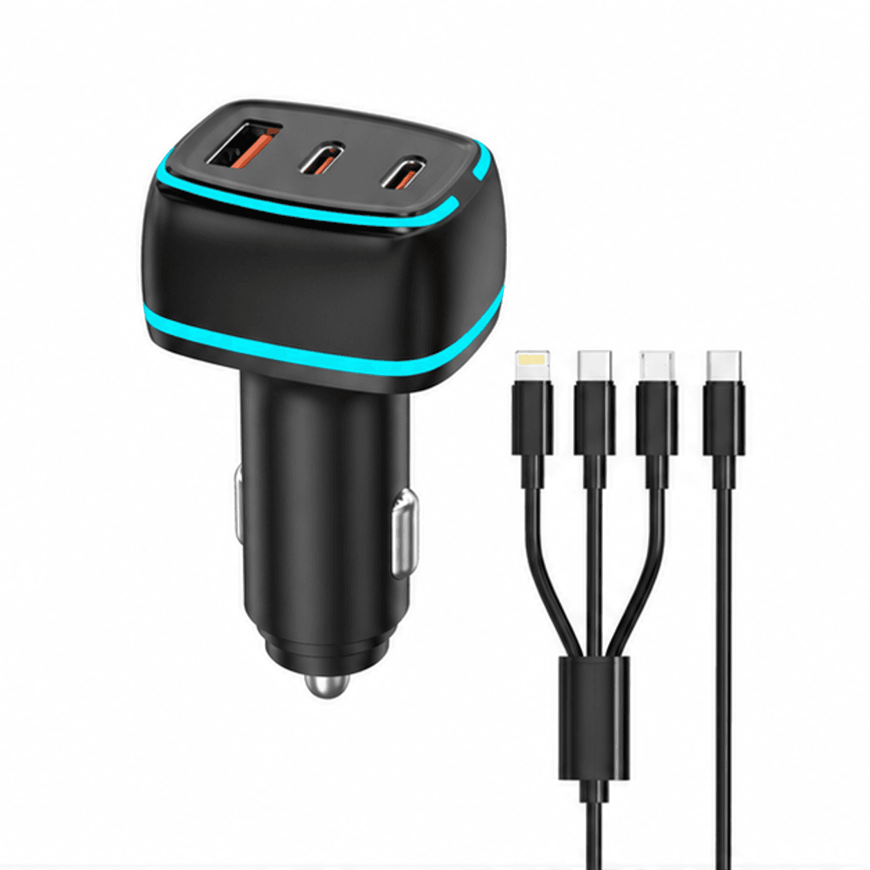 90w Car Charger With 3-In-1 Cable