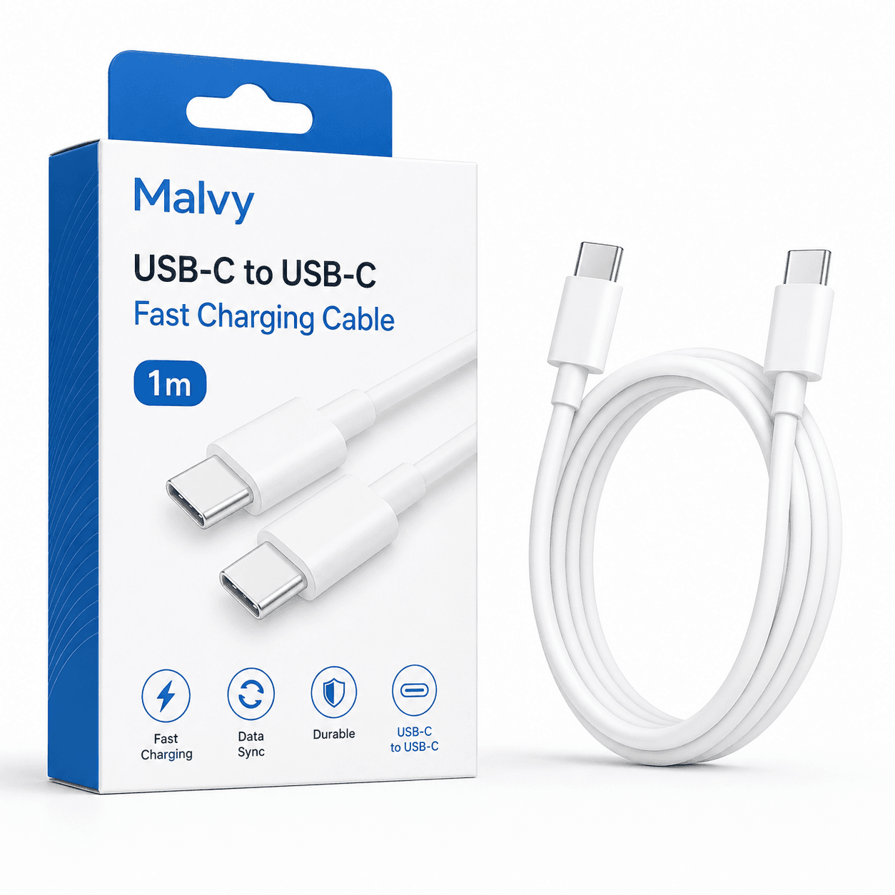 Malvy USB-C to USB-C Fast Charging Cable 1m (Type C to Type C) product photo
