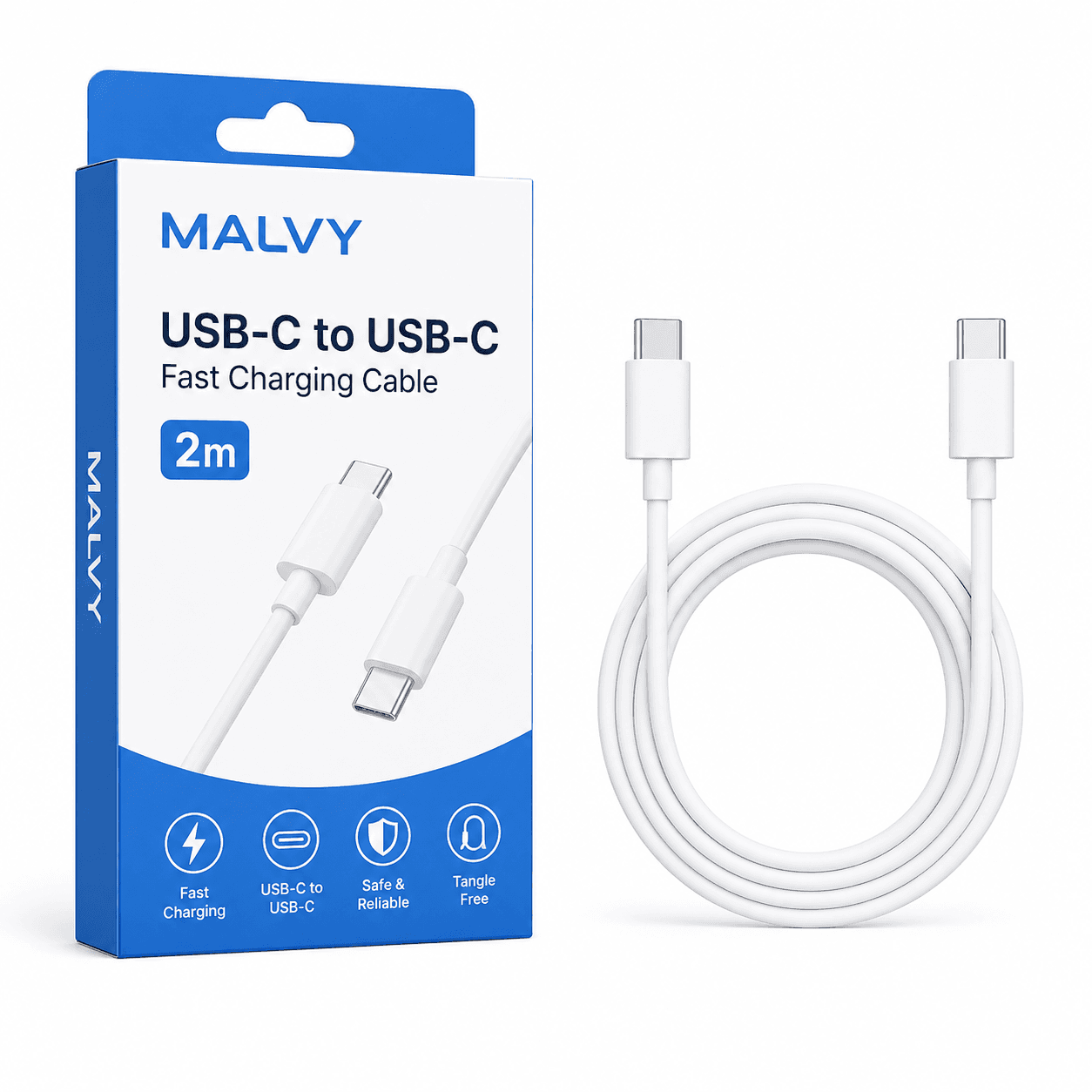 Malvy USB-C to USB-C Fast Charging Cable 2m (Type C to Type C) product photo