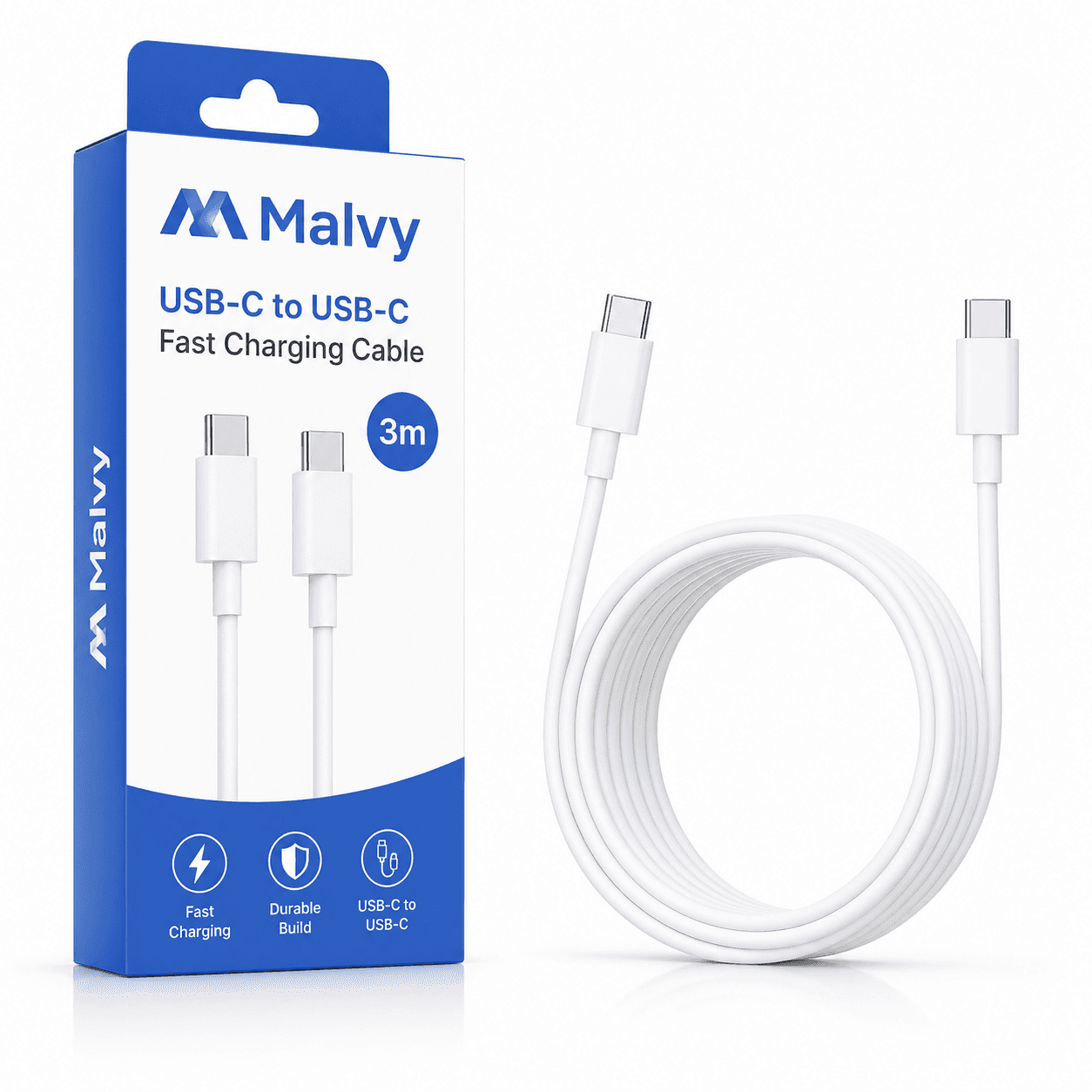 Malvy USB-C to USB-C Fast Charging Cable 3m (Type C to Type C) product photo